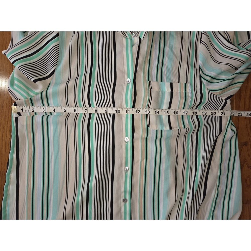 Chicos Button Up Stripe Blouse Tunic Buttons Sz 1 Career Aqua Green Black - Picture 7 of 7